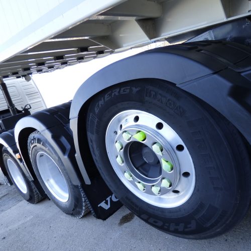 Volvo FM410 8x4 Tridem Bulk Tipper Side View of Rear Wheels