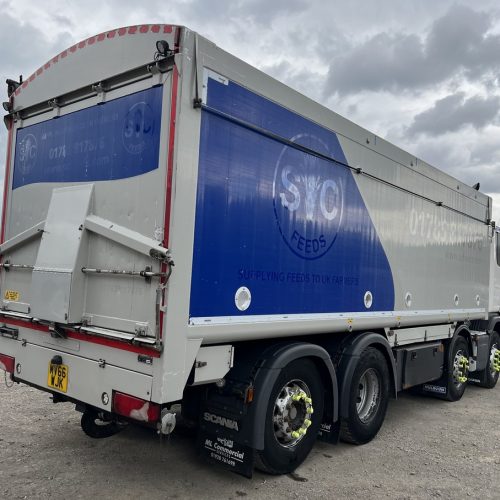 Scania G410 8x2 Aluminium White Rear Side View