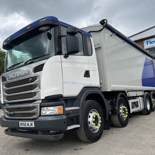 Scania G410 8x2 Aluminium White Side View