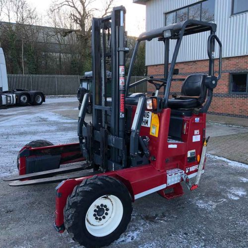 red moffett forklift left side view